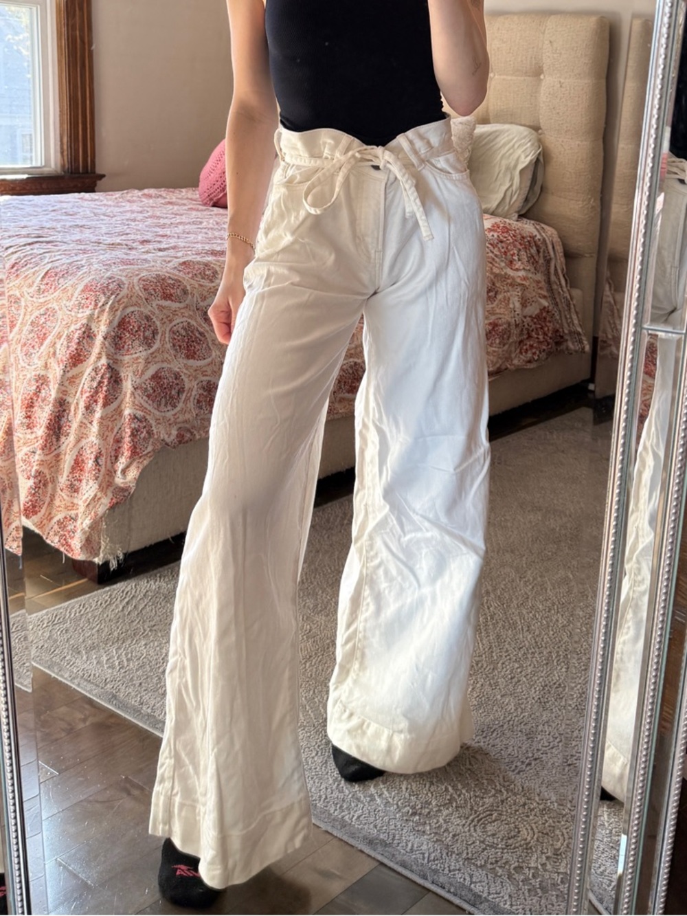 a.n.a White Wide-Leg Paperbag Waist Pants with Tie